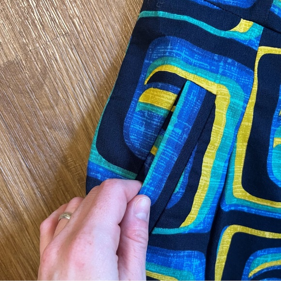 Boden Blue and Green Geometric Button Down Midi Dress - Picture 4 of 12